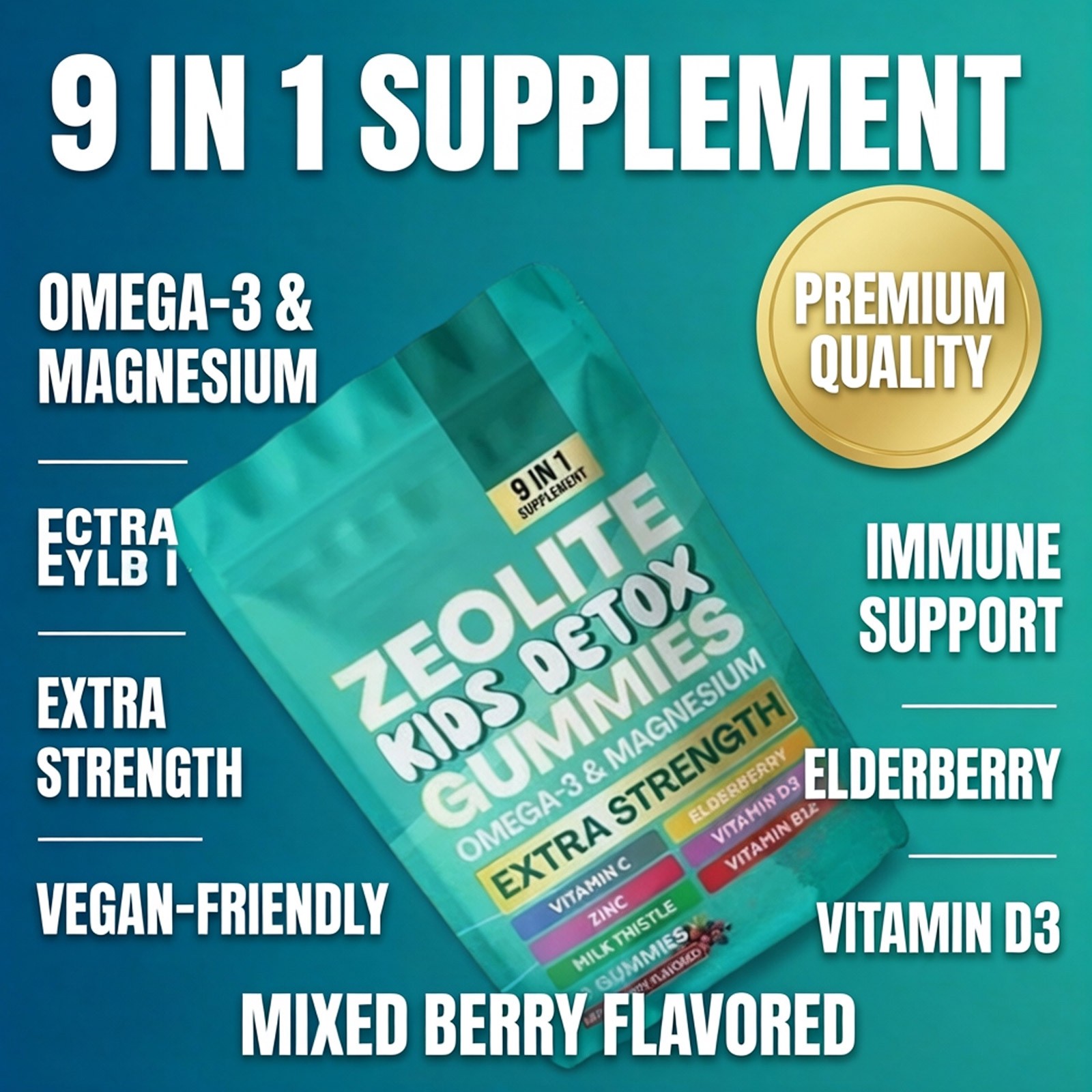 Detox Gummies Kids All-in-One Mixed Berry Flavored Zeolite 60 Gummies