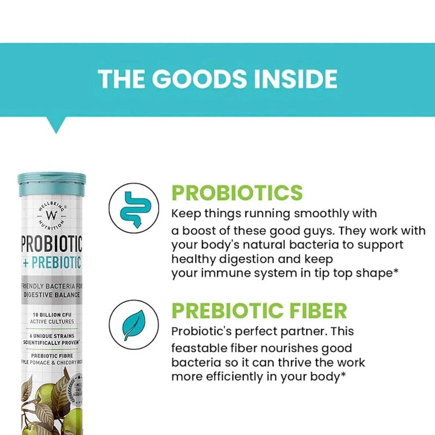 Wellbeing Nutrition Probiotics + Prebiotics – 21 Effervescent Tabs ( Pack of 2 )