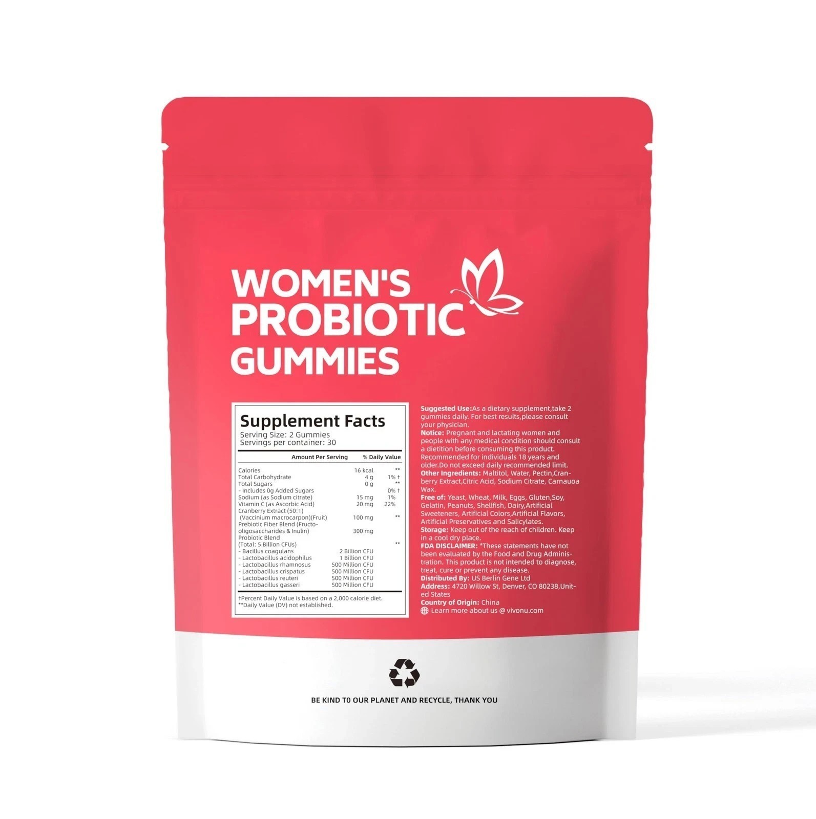 3PCS VivoNu Vaginal Probiotic Gummies Women pH Balance Yeast Flora Cranberry NEW