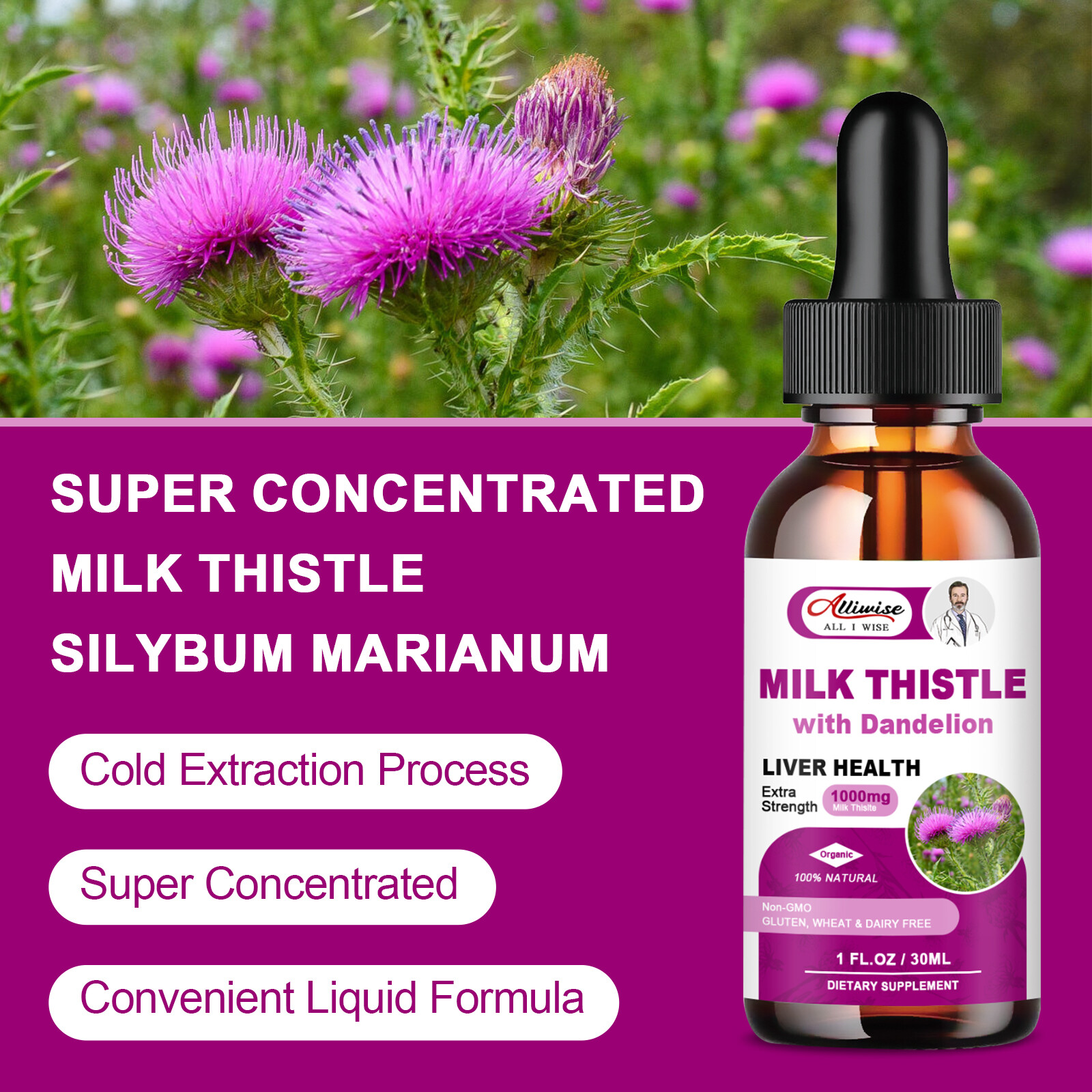 2Packs Milk Thistle Liquid Drop,Dandelion Root,Liver Cleanse Immune Support 30ml