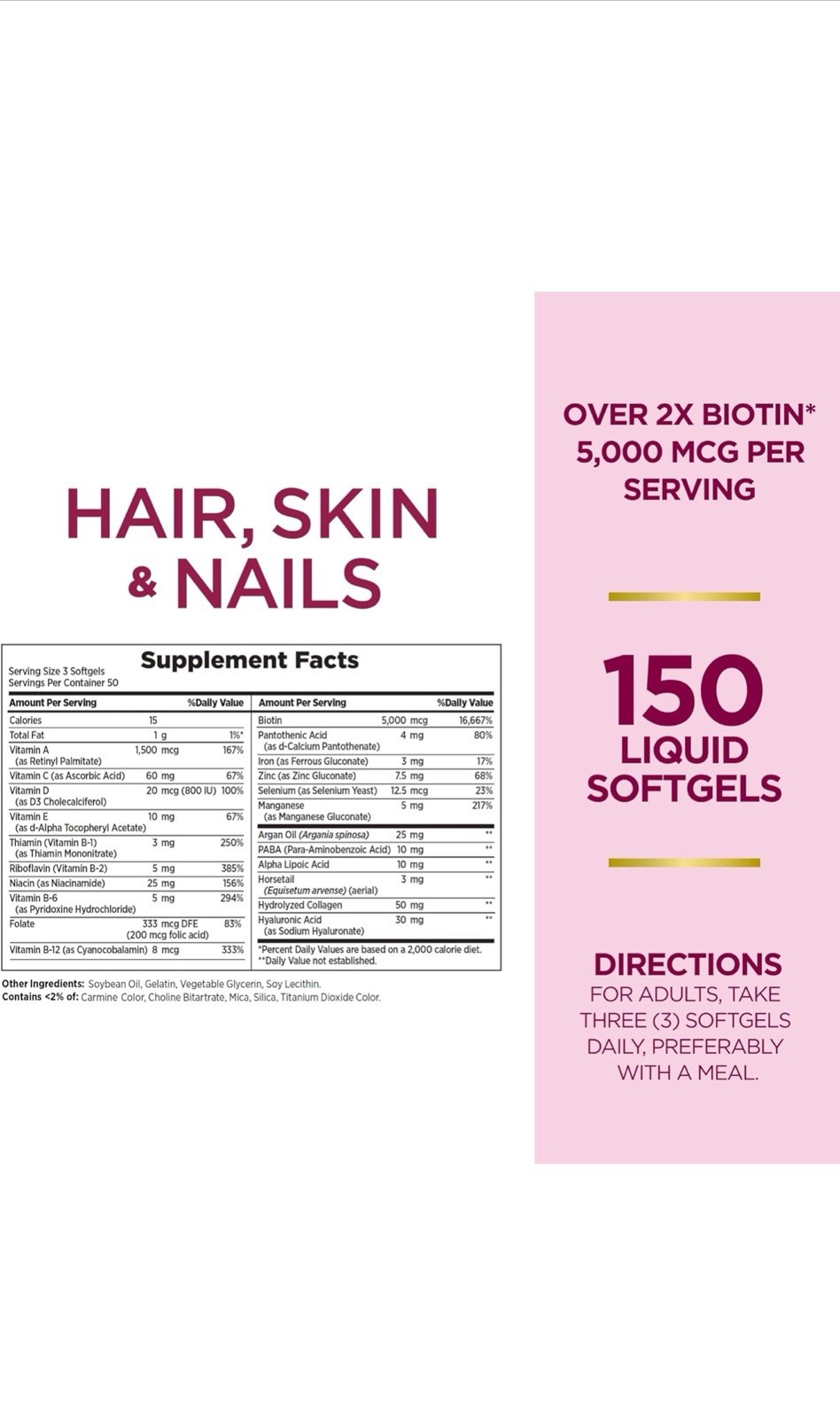 Nature’s Bounty 2 PACK – Hair Skin Nails Extra Strength Biotin/Exp. 2026+