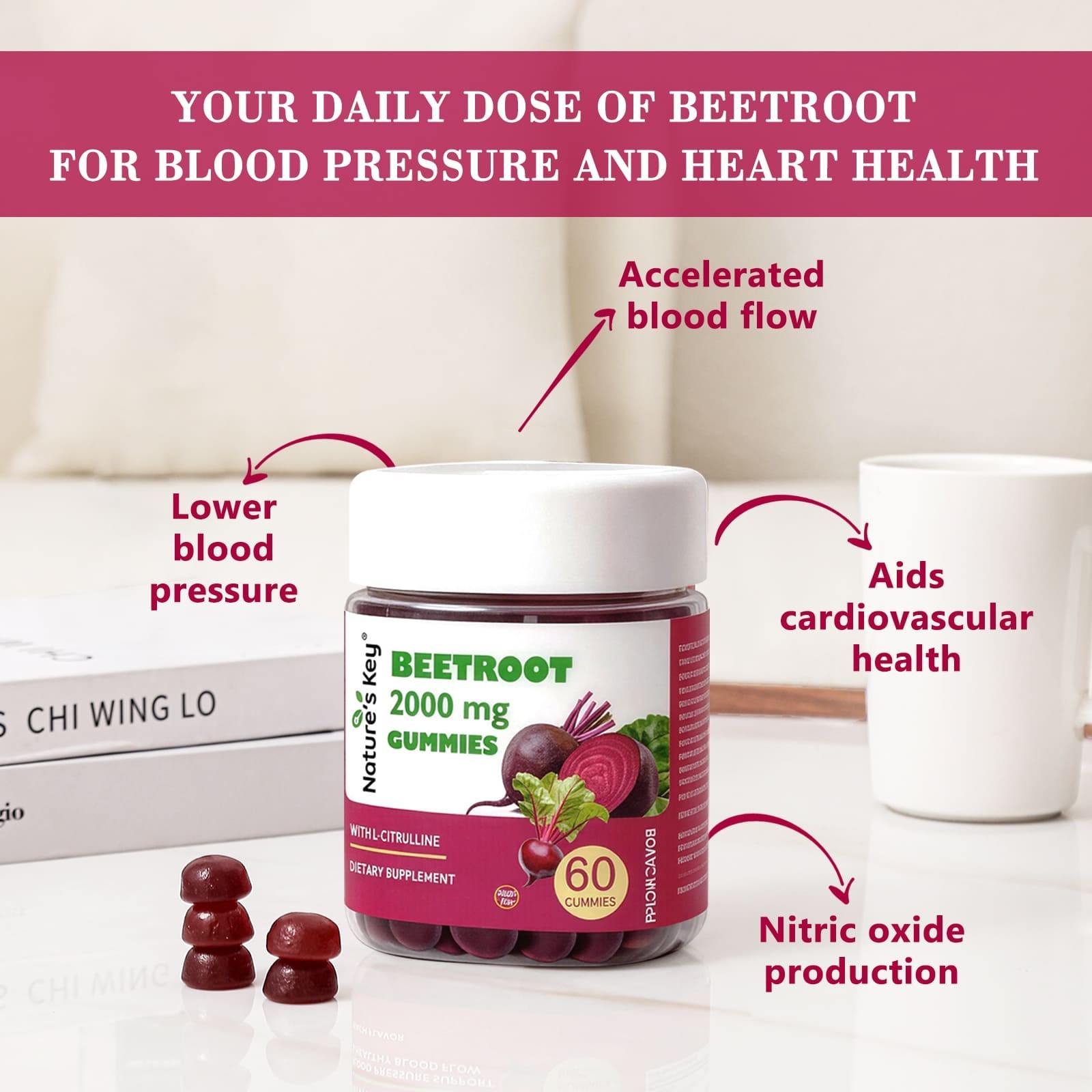 Beet Root Gummies 2000mg Vegan, Non-GMO, and Gluten Free Peach Flavor Sugar-Free
