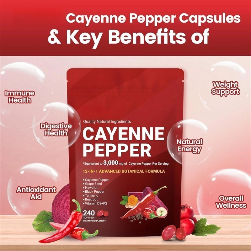 Cayenne Pepper Softgels Supplement, Supports Leg Vein, 240 Softgels /1 Bag US