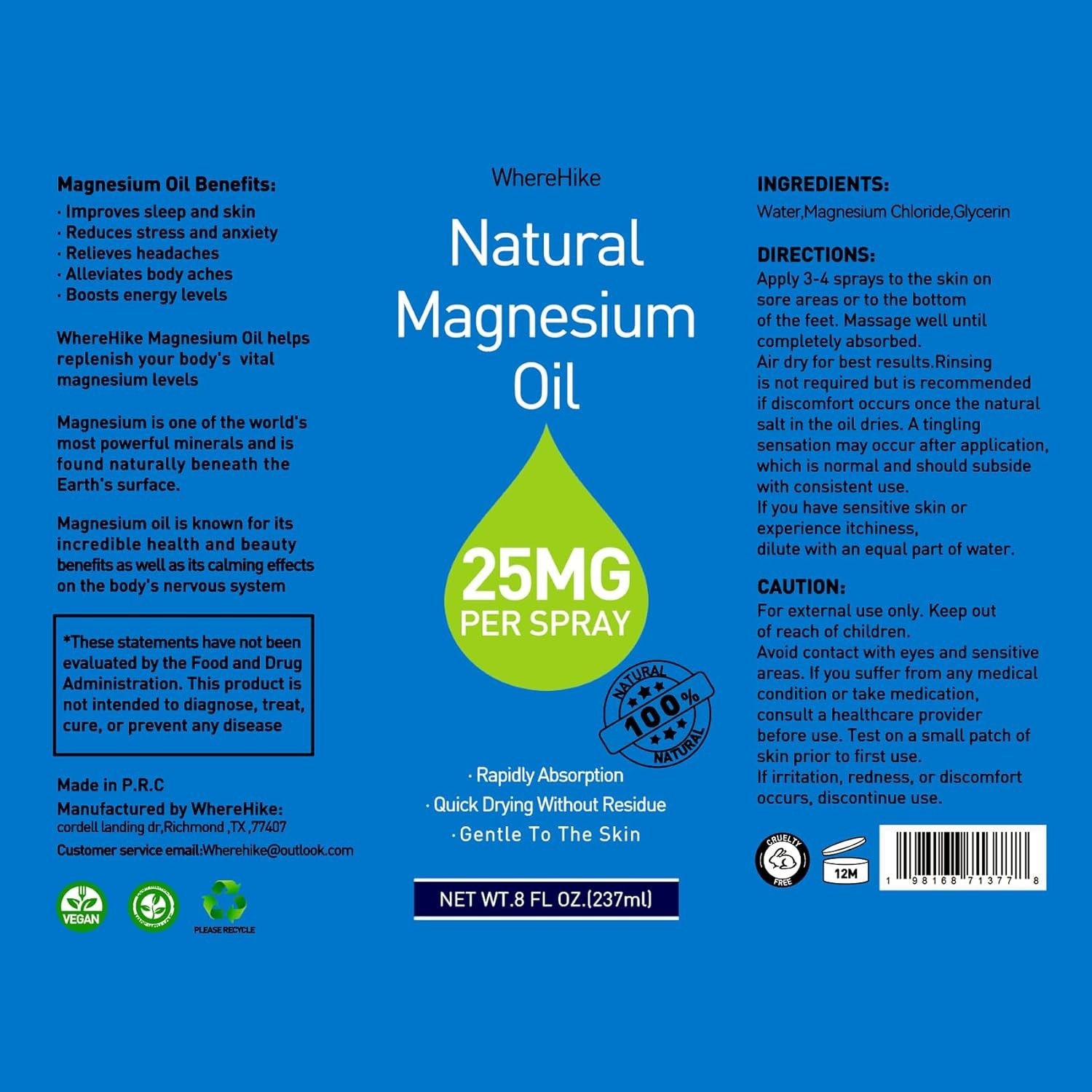 100% Pure Magnesium Oil Spray 8 fl oz – Quick Absorbing Muscle & Joint Relief ..