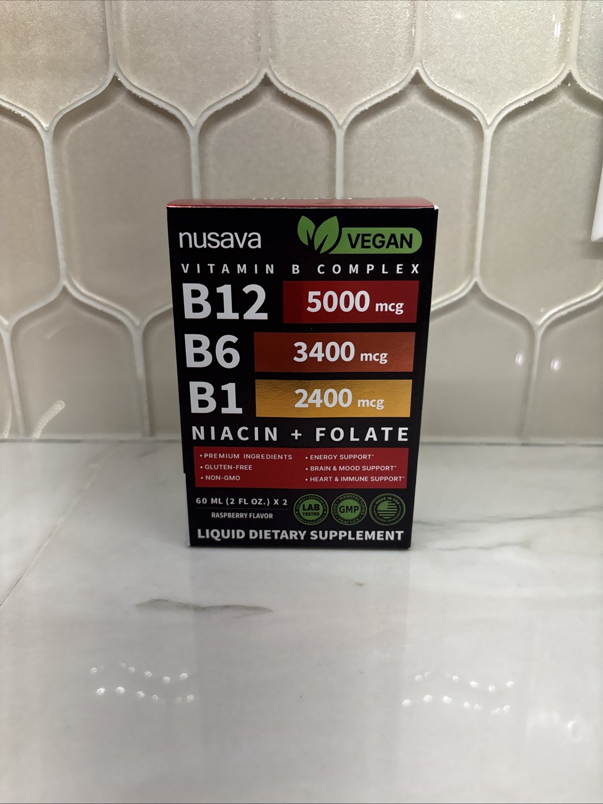 nusava Vegan Vitamin B Complex Liquid Drops Raspberry 2 fl oz x2, 2-Pack