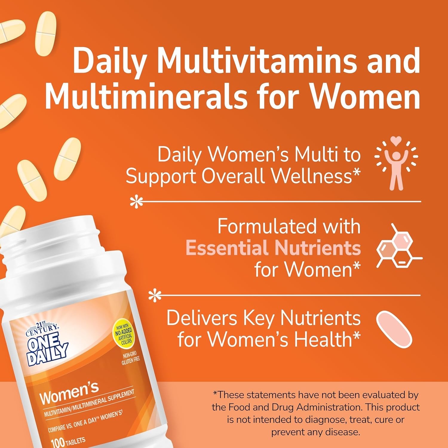 Heart Supporting Daily Multivitamins for Women – 100 Tablets, Sugar-Free Formula
