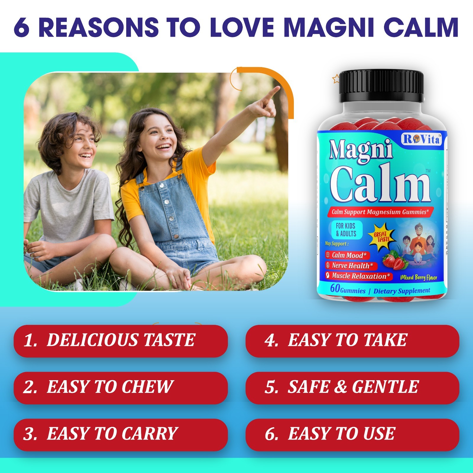 Magnesium Citrate Kids Adult Anti-Stress Gummies | Calm & Relax 60 Gummies