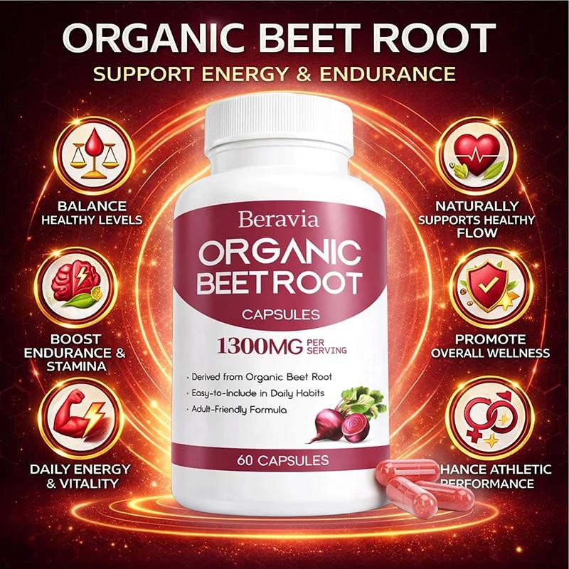 Beravia Organic Beet Root Capsules, Purely Natural, Non-GMO 60-Counts