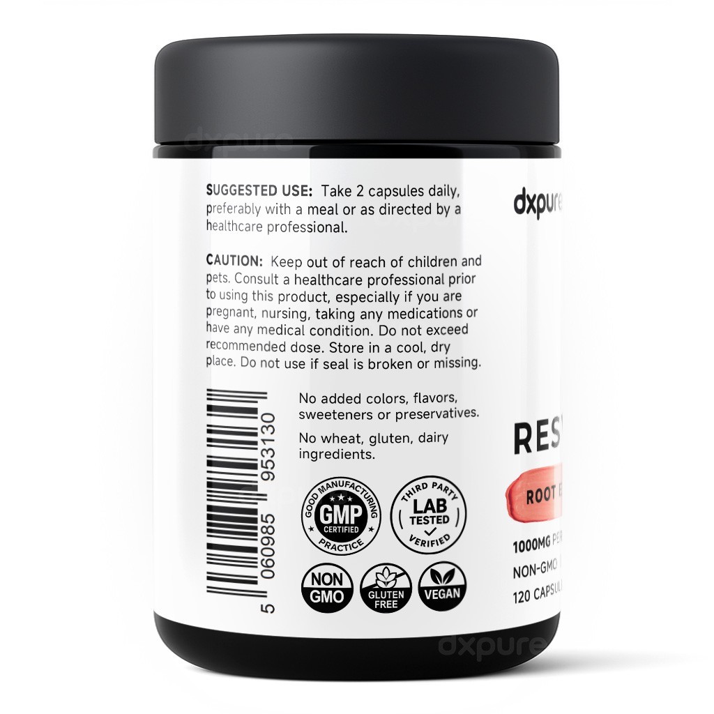 Resveratrol 1000mg Supplement – 120 Capsules – Gluten Free Non-GMO