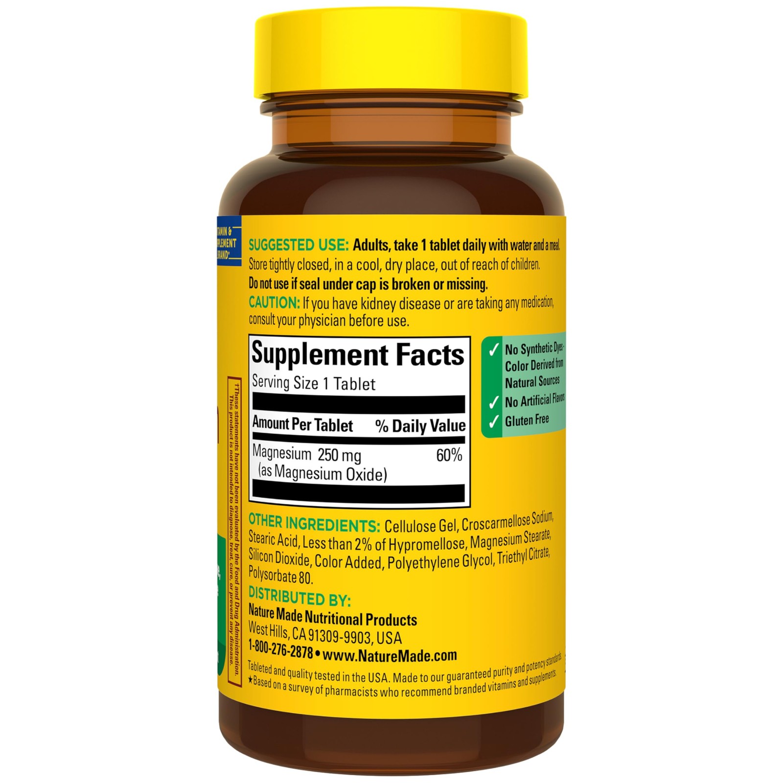 Nature Made Magnesium Oxide 250 mg, 100 100 Count (Pack of 1), No Color