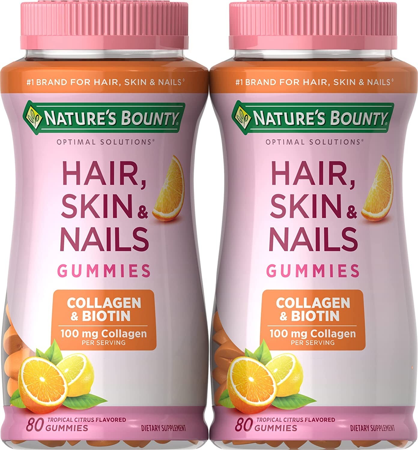 2 Pack Hair, Skin & Nails Gummies with Biotin & Collagen 160 Count (2×80) Orange
