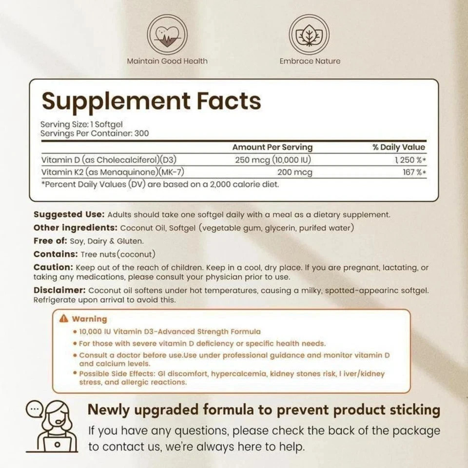 VEV Vitamin D3 + K2 Complex with Virgin Coconut Oil | Daily Immune & Bone Health