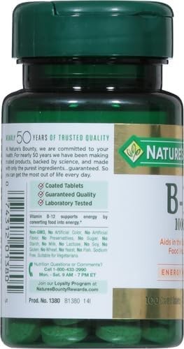 Vitamin B-12 1000 mcg Energy Nervous System Support Tablets 100 Count Pack of 1