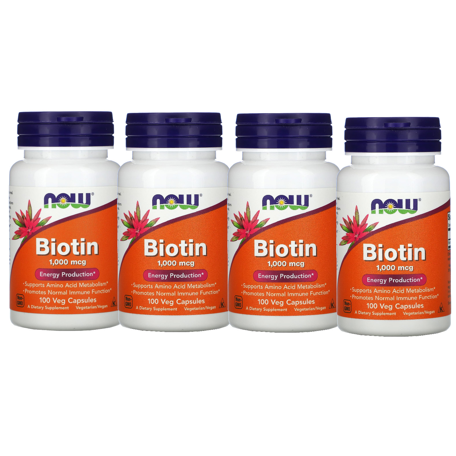 NOW FOODS (4 PACKS) Biotin 1000 mcg 100 Veg Capsules