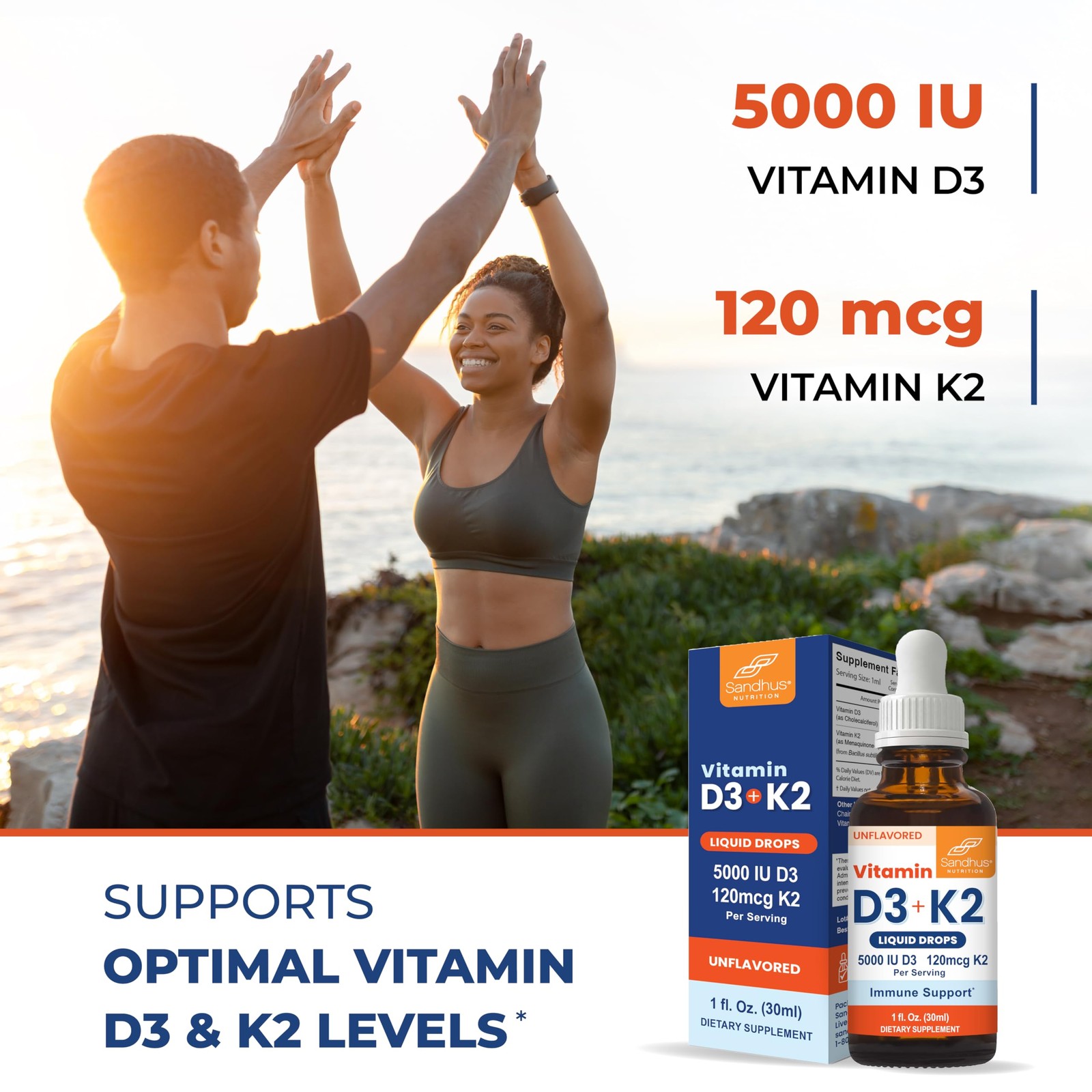 Sandhu’s Vitamin D3 K2 Drops for Adults | 5000 IU 1 Fl Oz (Pack of 1)