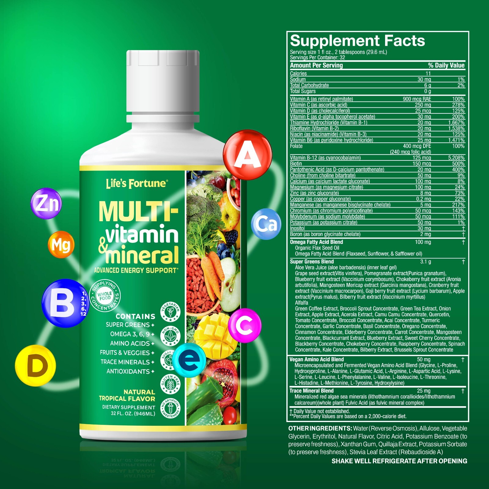 Life’s Fortune Whole Food Liquid Multivitamin, 32 Fl Oz (3 Pack)