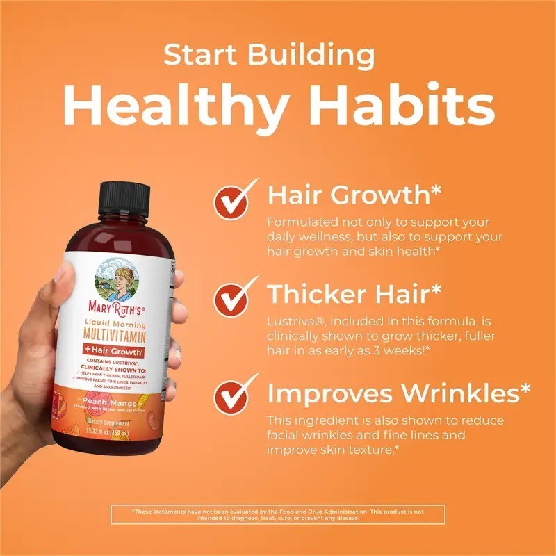 MaryRuth’s Liquid Morning Multivitamin Hair Growth Peach Mango flavor 15.22fl oz
