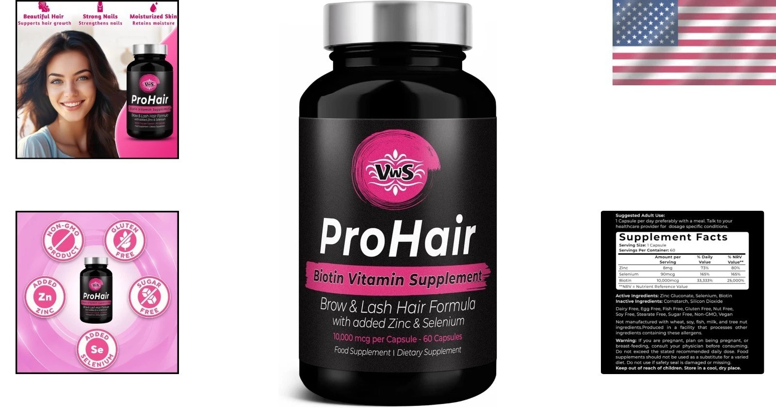 Biotin 10,000 mcg Dietary Supplement w/Zinc & Selenium to Promote Thicker Hai…