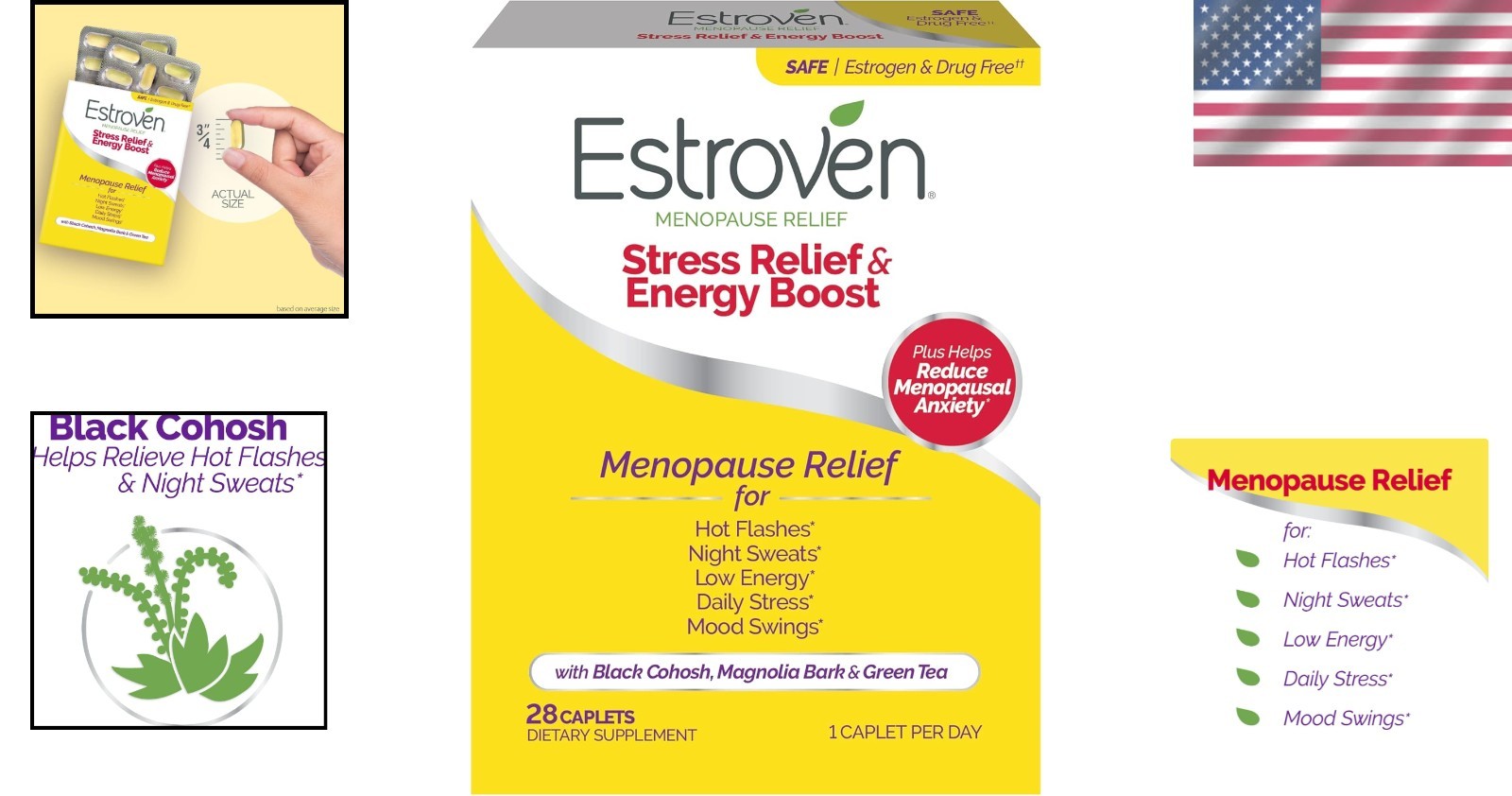 Stress Relief & Energy Boost Capsules for Menopause – 28 Ct, & Gluten-Free