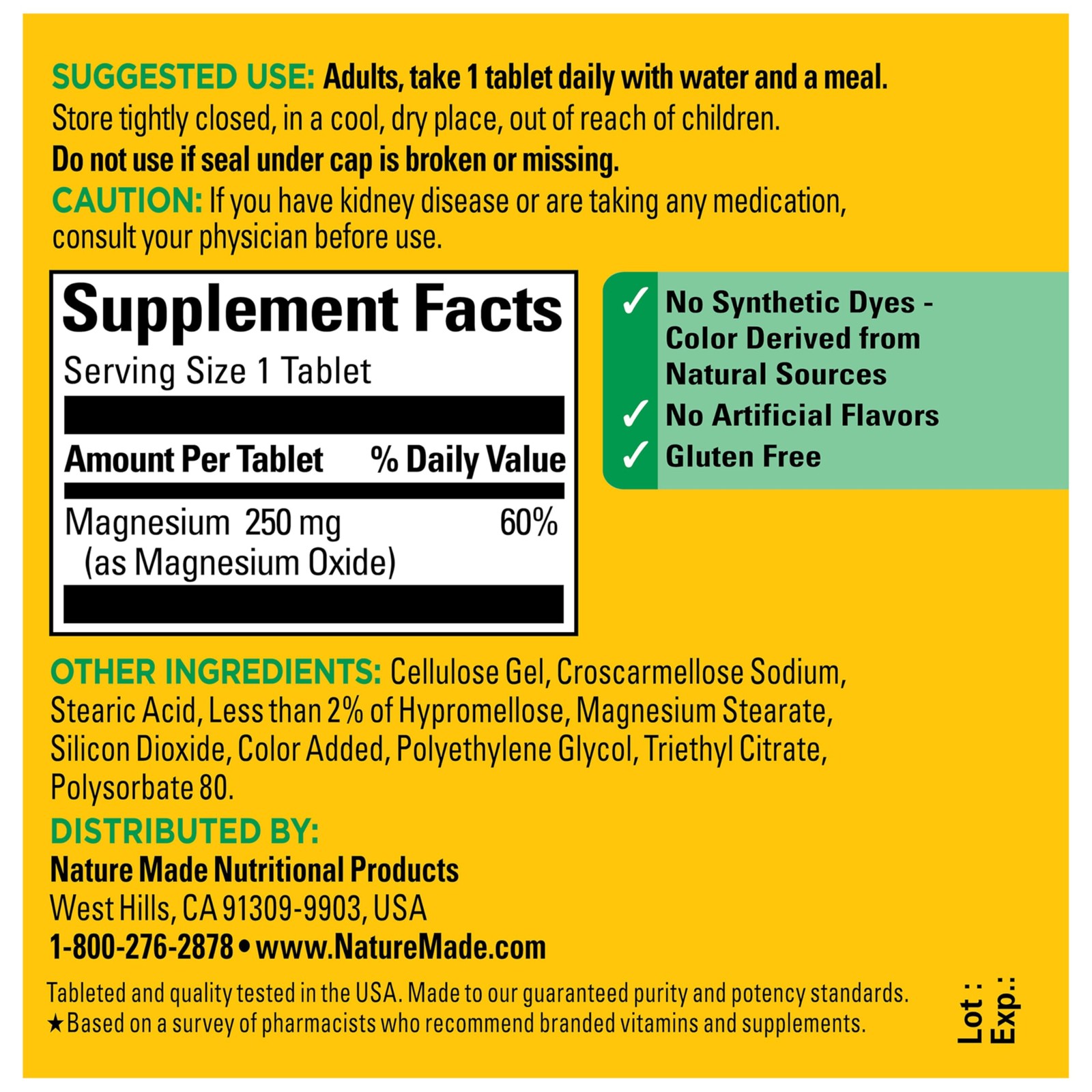 Nature Made Magnesium Oxide 250 mg, 100 100 Count (Pack of 1), No Color