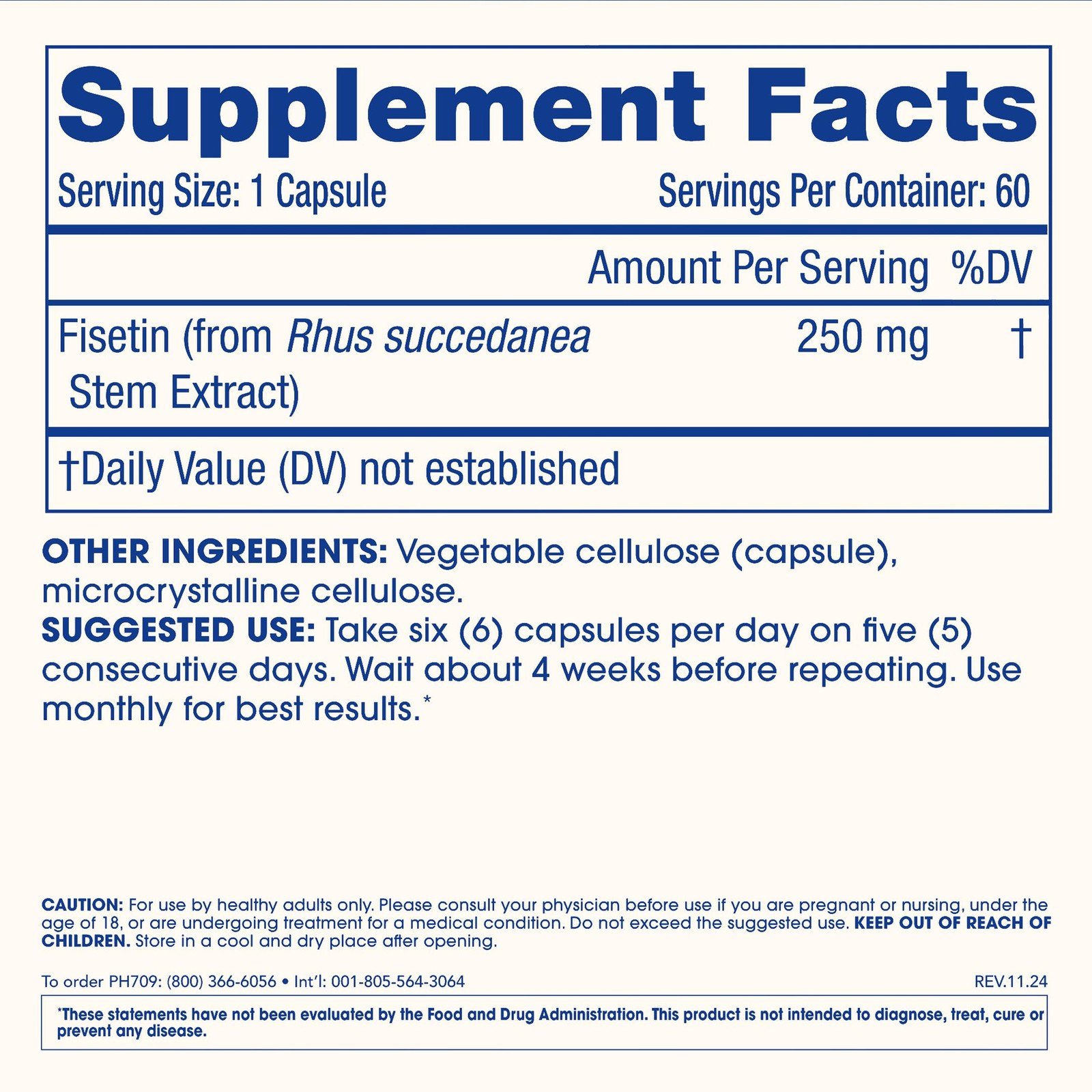ProHealth Pure Fisetin Supplement 250mg | 60 Capsules | 60 Count (Pack of 1)