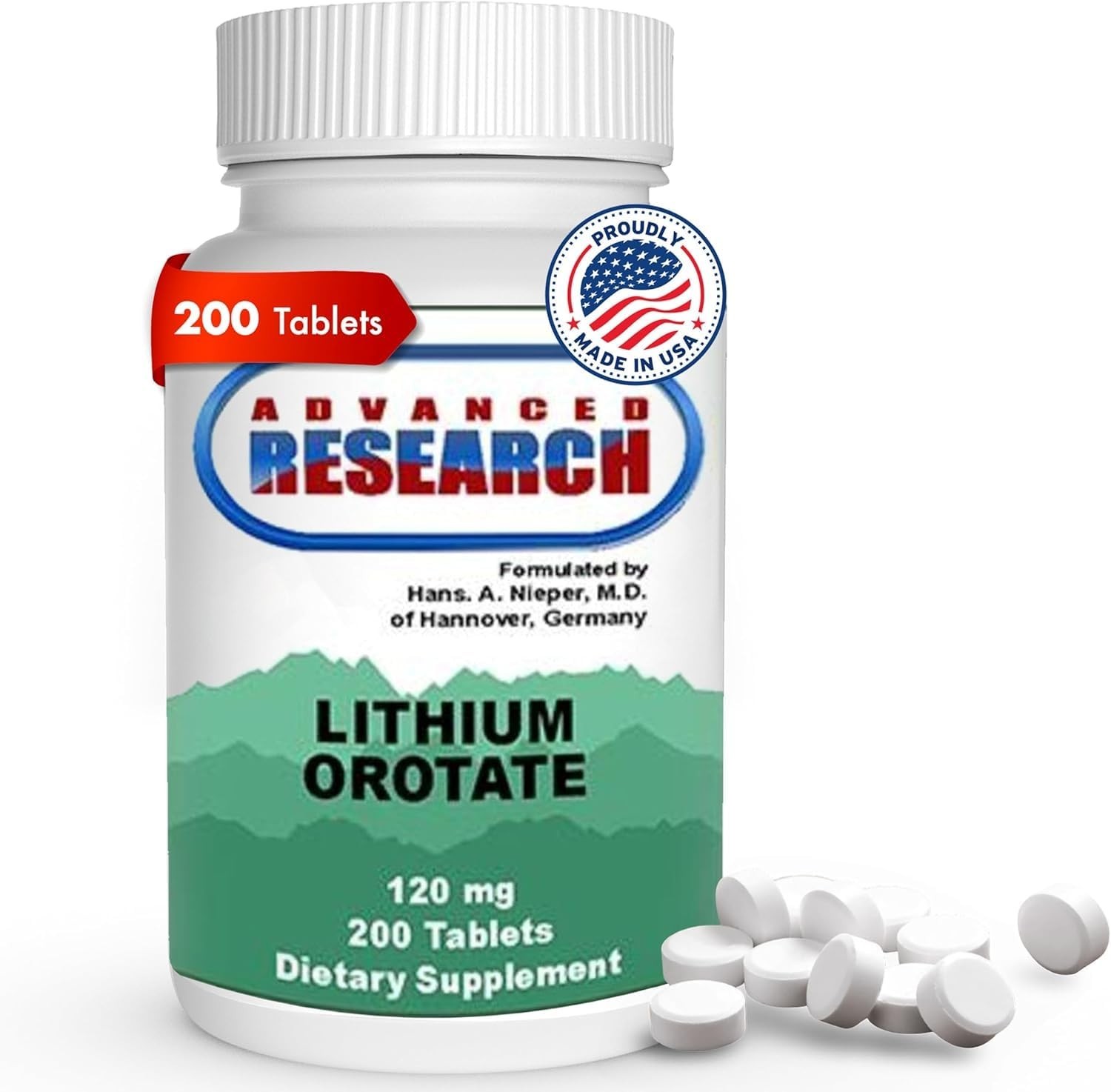 120 Mg Lithium Orotate – 200 Tablets for Enhanced Nutrient Absorption & Mood Sup