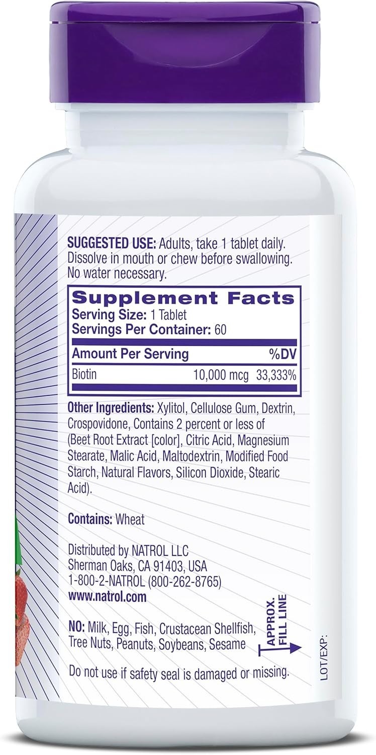 Natrol Biotin 10000mcg, 4X Faster Dissolve Supplement for Healthy Hair, Skin
