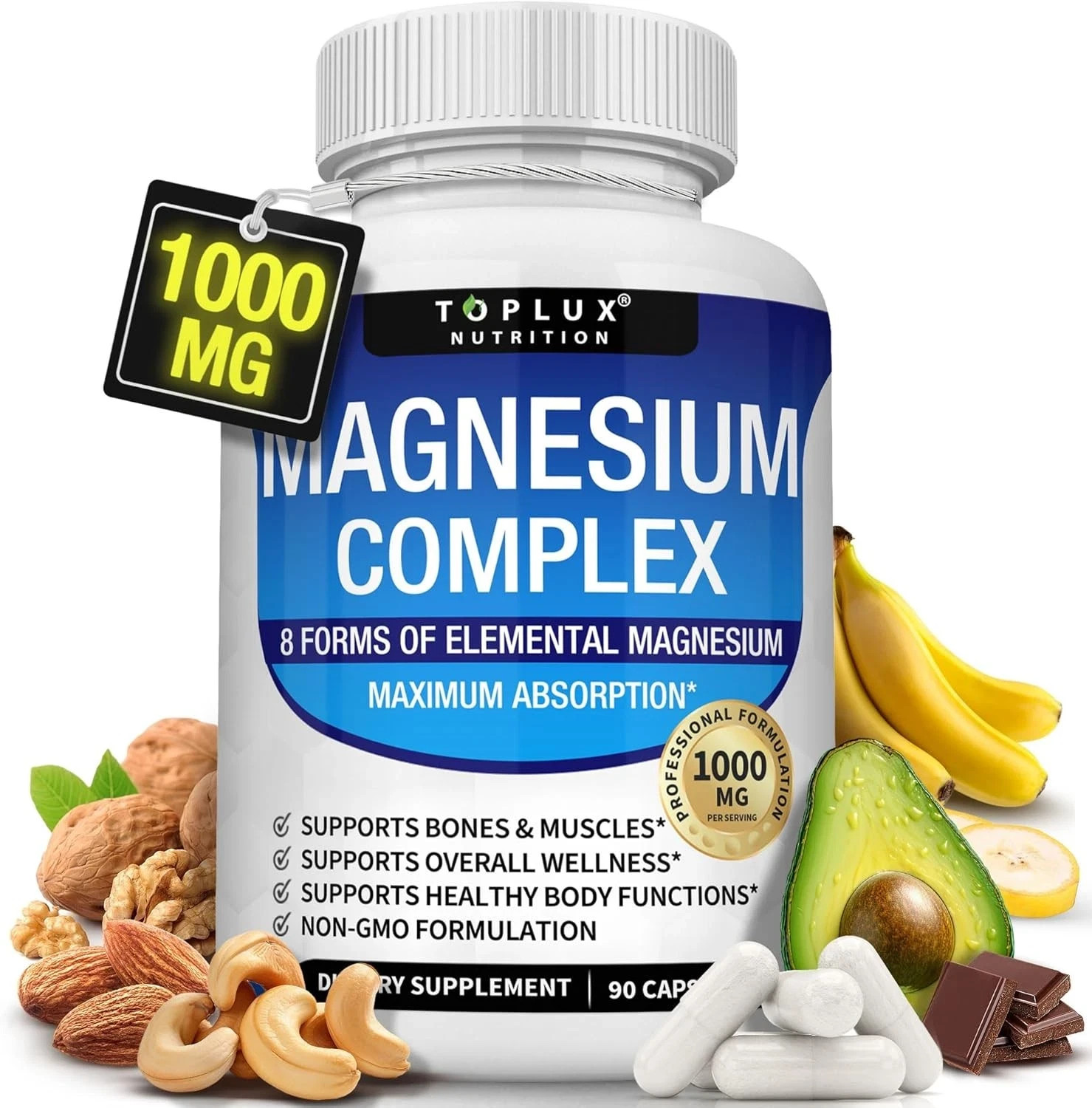 Magnesium Complex 1000mg 8 in 1 Supplement 90 Capsules Sleep Calm Cramp