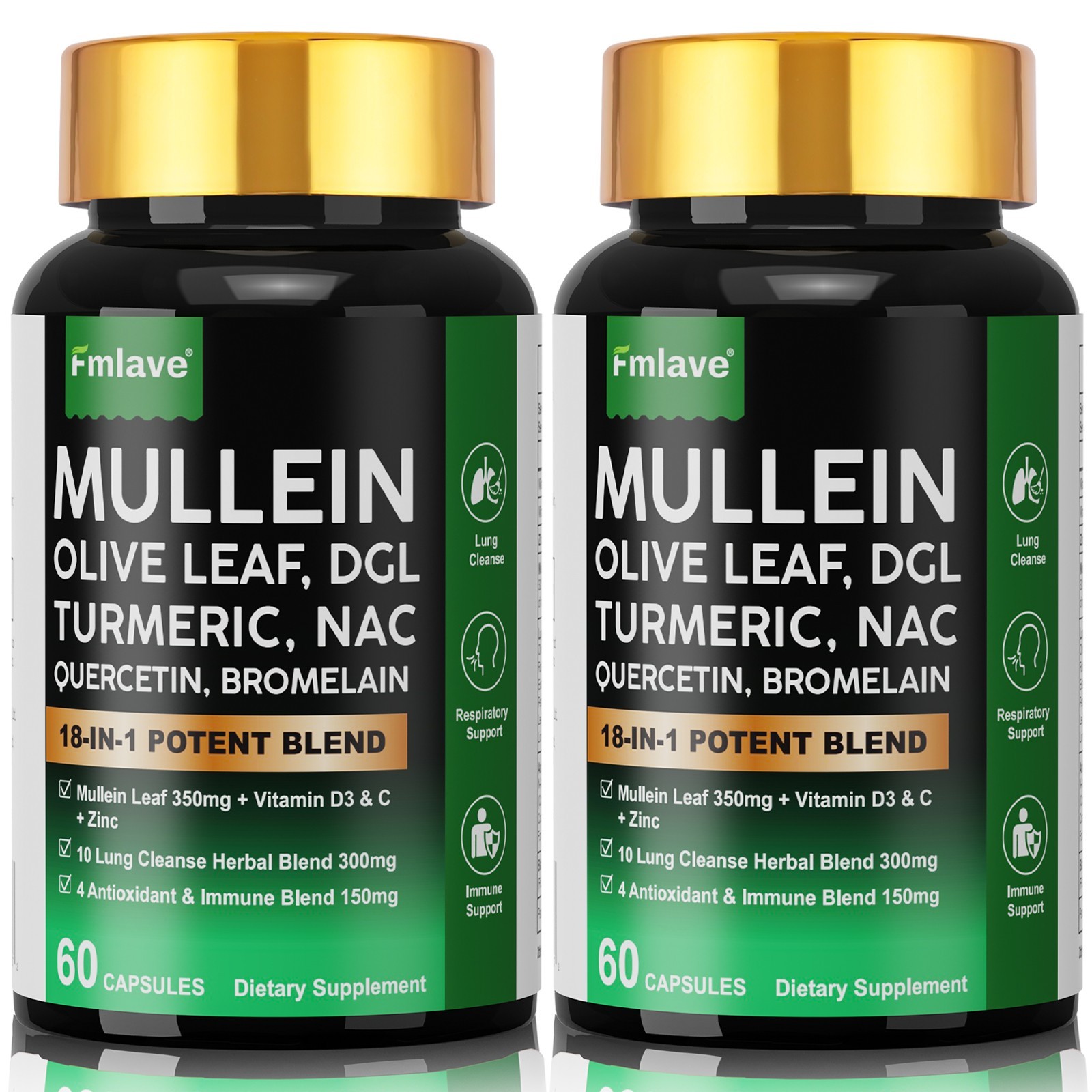2 Pack Mullein Capsules for Lung Cleanse and Detox, Respiratory Health 120 caps