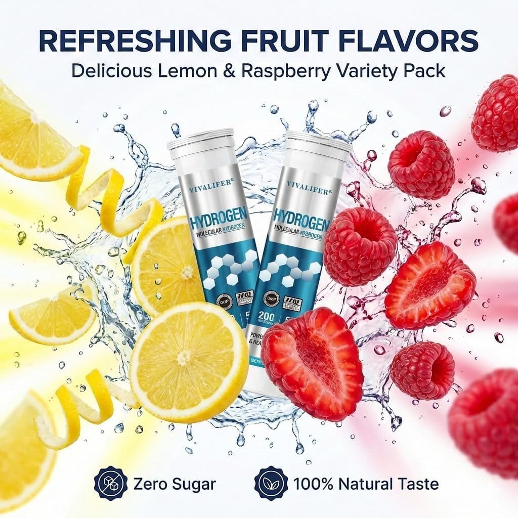 Hydrogen Water Tablets, 100 ct, Lemon & Raspberry, Magnesium, Energy & Recovery