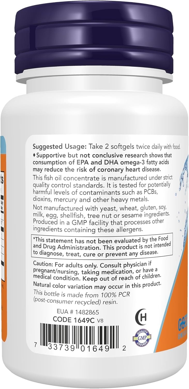 NOW Supplements, Omega-3 180 EPA / 120 DHA, Molecularly Distilled, Cardiovascula