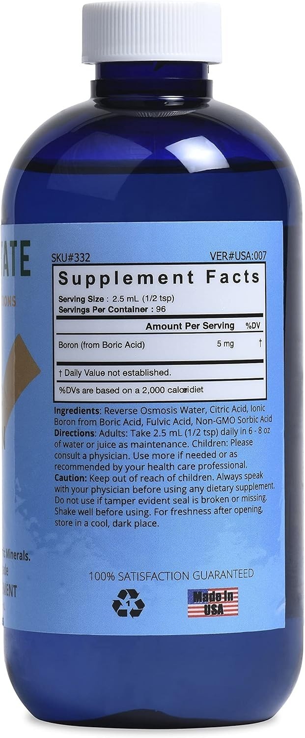 Easy-to-Take Liquid Boron Supplement – 8 Fl Oz with Ionic Minerals for Adults