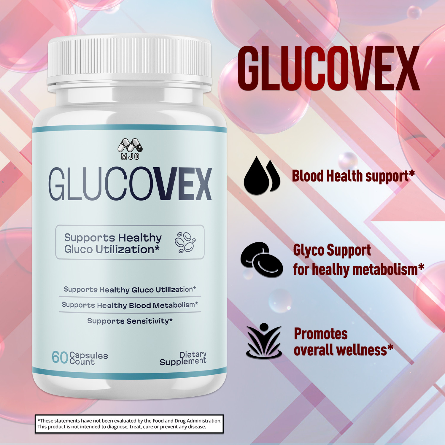 (1 Pack) Glucovex Advanced Support Blood Supplement Formula Gluco Vex 60 Caps