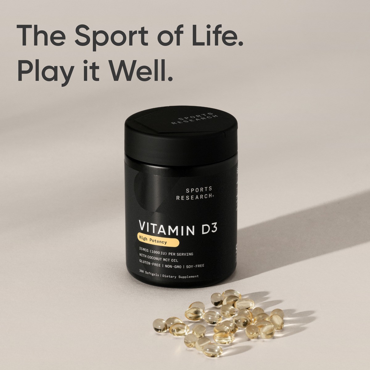 Vitamin D3 1000 IU with Coconut Oil – Non-GMO Gluten & Soy Free (360 Softgels)