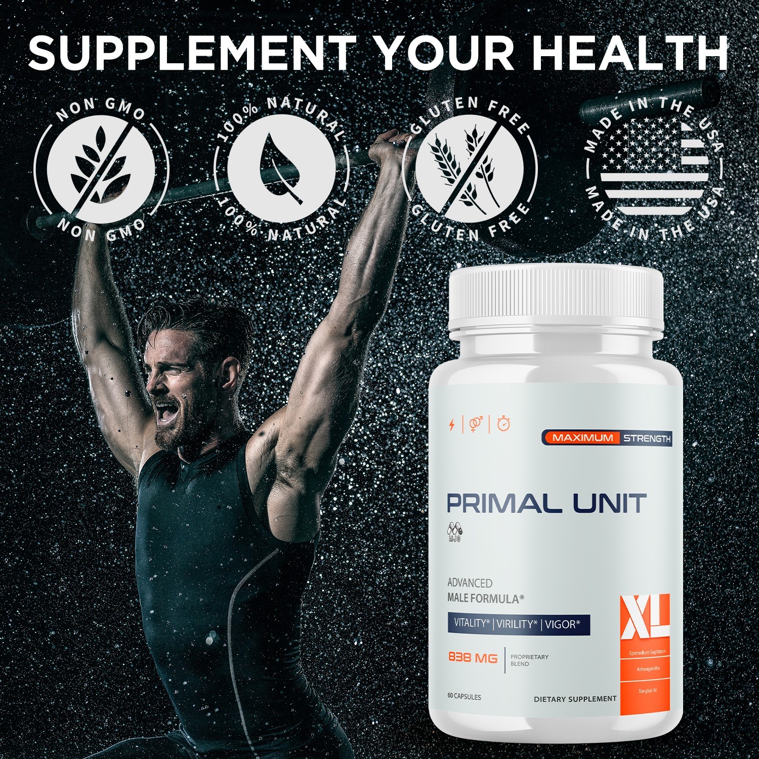 (1 Pack) Primal Unit XL Advanced Male Health Support PrimalUnitXL 60 Capsules