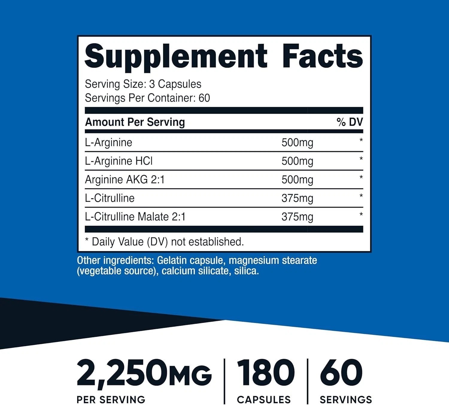 Nutricost Nitric Oxide Booster 2250mg, 180 Capsules – 750mg – 60 Servings