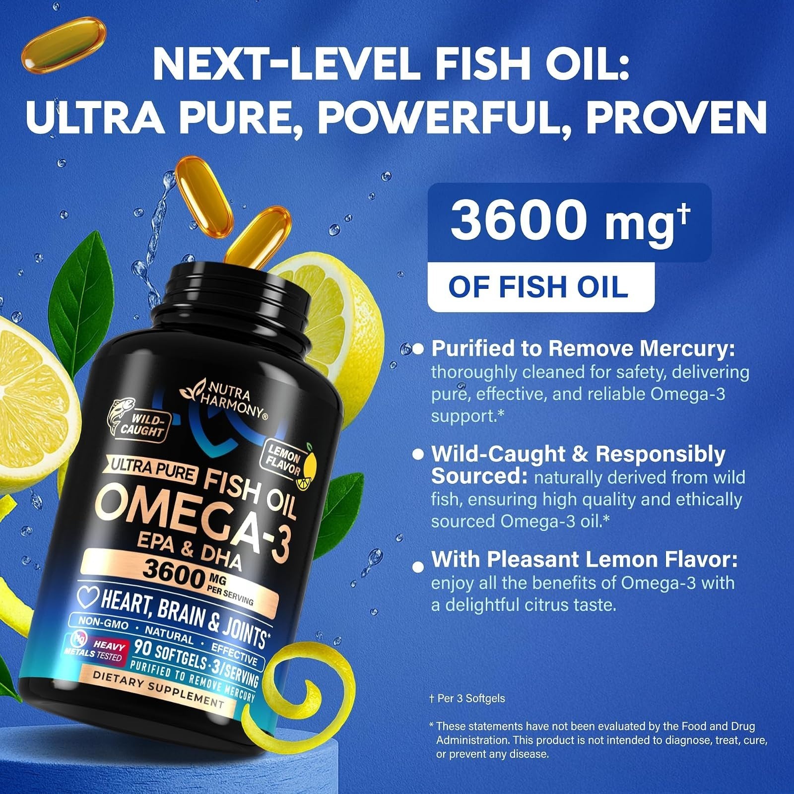 Omega 3 Fish Oil 3600 mg – Omega 3 Supplement | EPA & DHA – Heavy Metals Tested