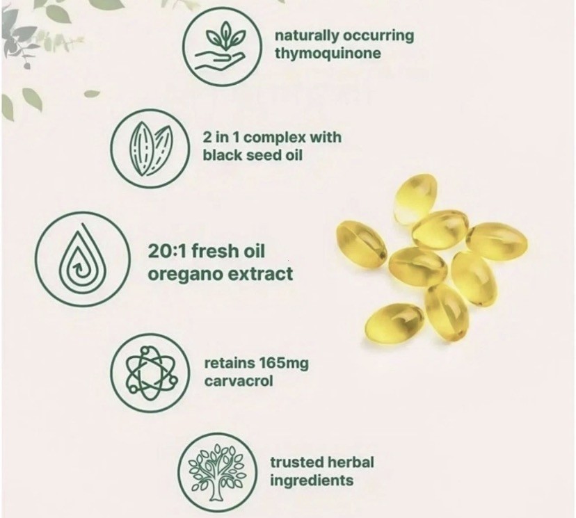2 in 1 Oil of Oregano & Black Seed Softgels Count,Immune Support,with Carvacrol
