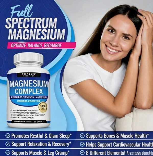 Toplux Magnesium Complex,8 Essential Forms,1000mg High Potency for Muscle&Sleep