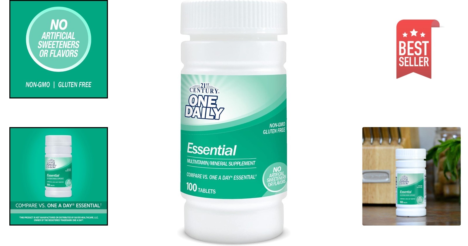 Easy to Swallow One Daily Essential Tablets, 100 Count – Non-GMO & Gluten-Free