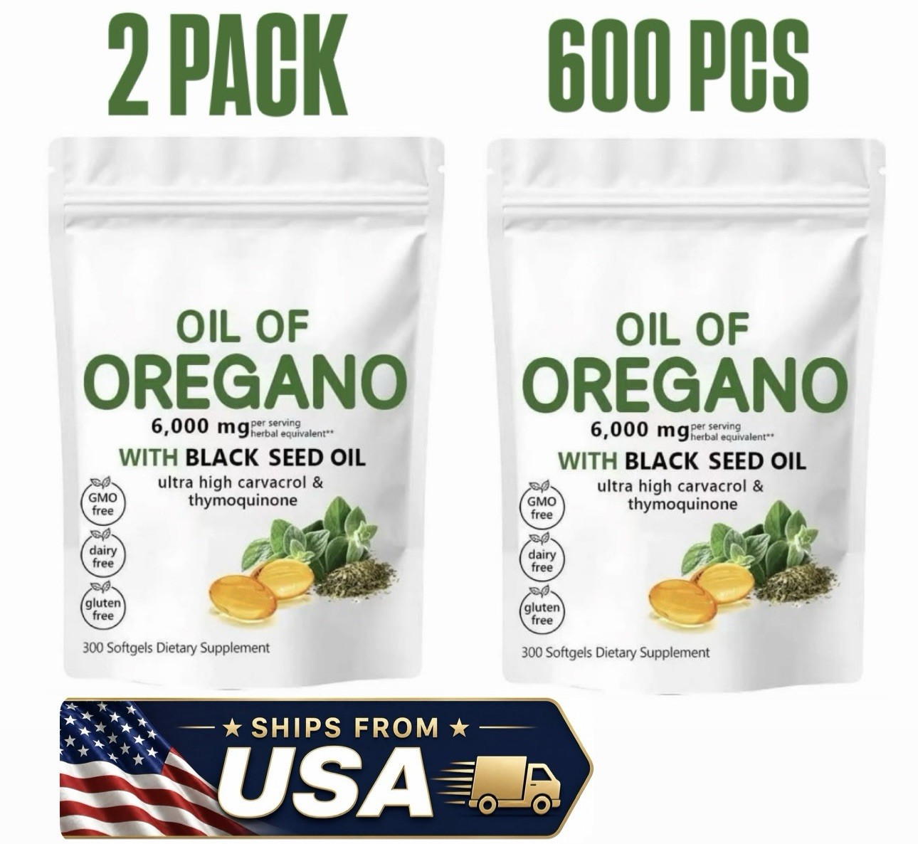2 in 1 Oil of Oregano & Black Seed Softgels With Carvacrol Immune Support
