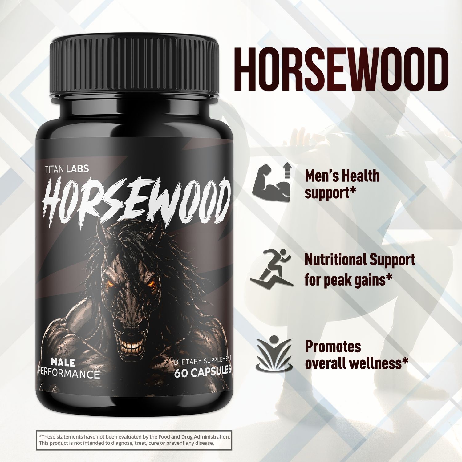 (1 Pack) Horsewood Advanced Male Health Support Formula Horse Wood 60 Capsules