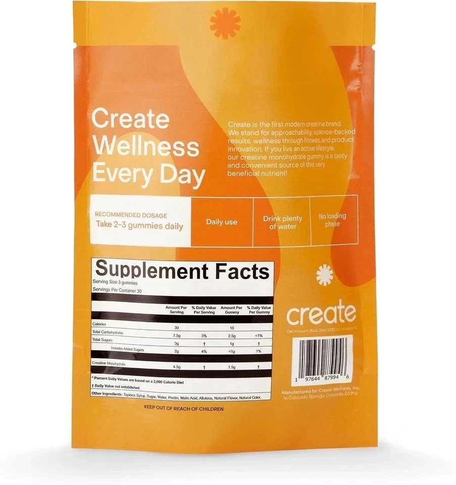 Create Creatine Monohydrate Gummies – Orange – 90 Count – NEW & SEALED
