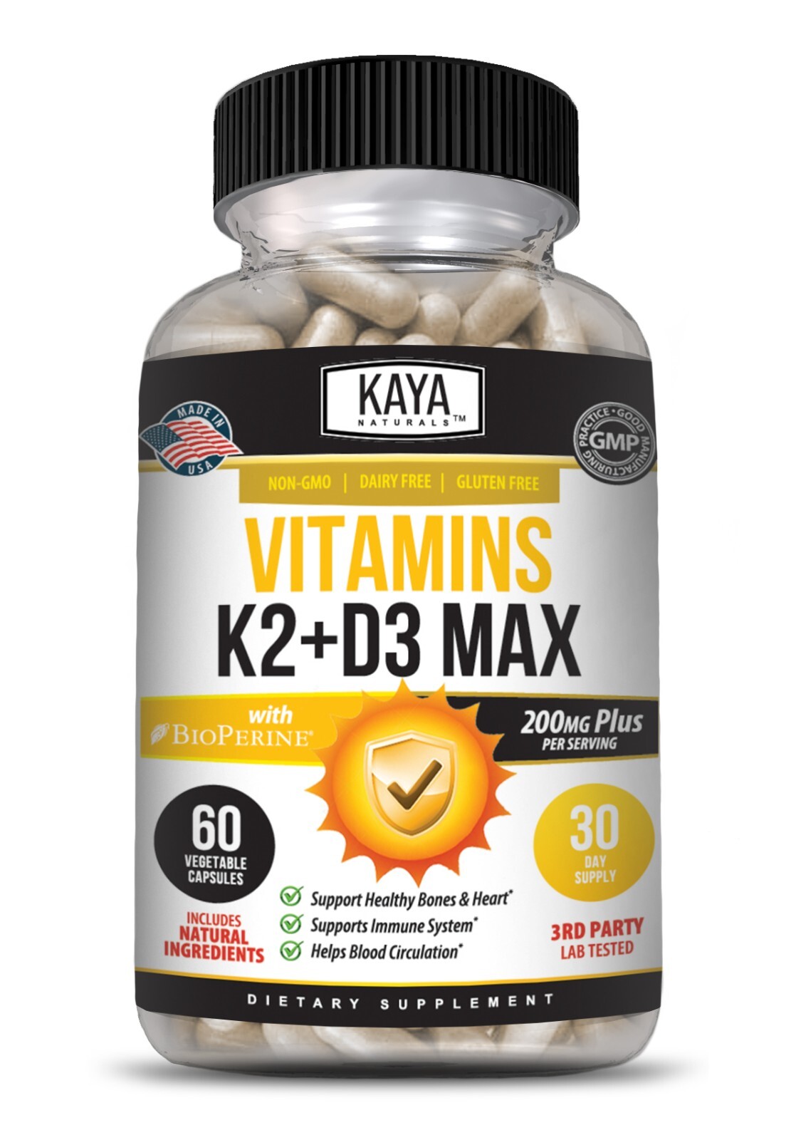 Vitamin K2 (MK7) with D3 5000 IU Supplement, BioPerine Capsules, Immune Health