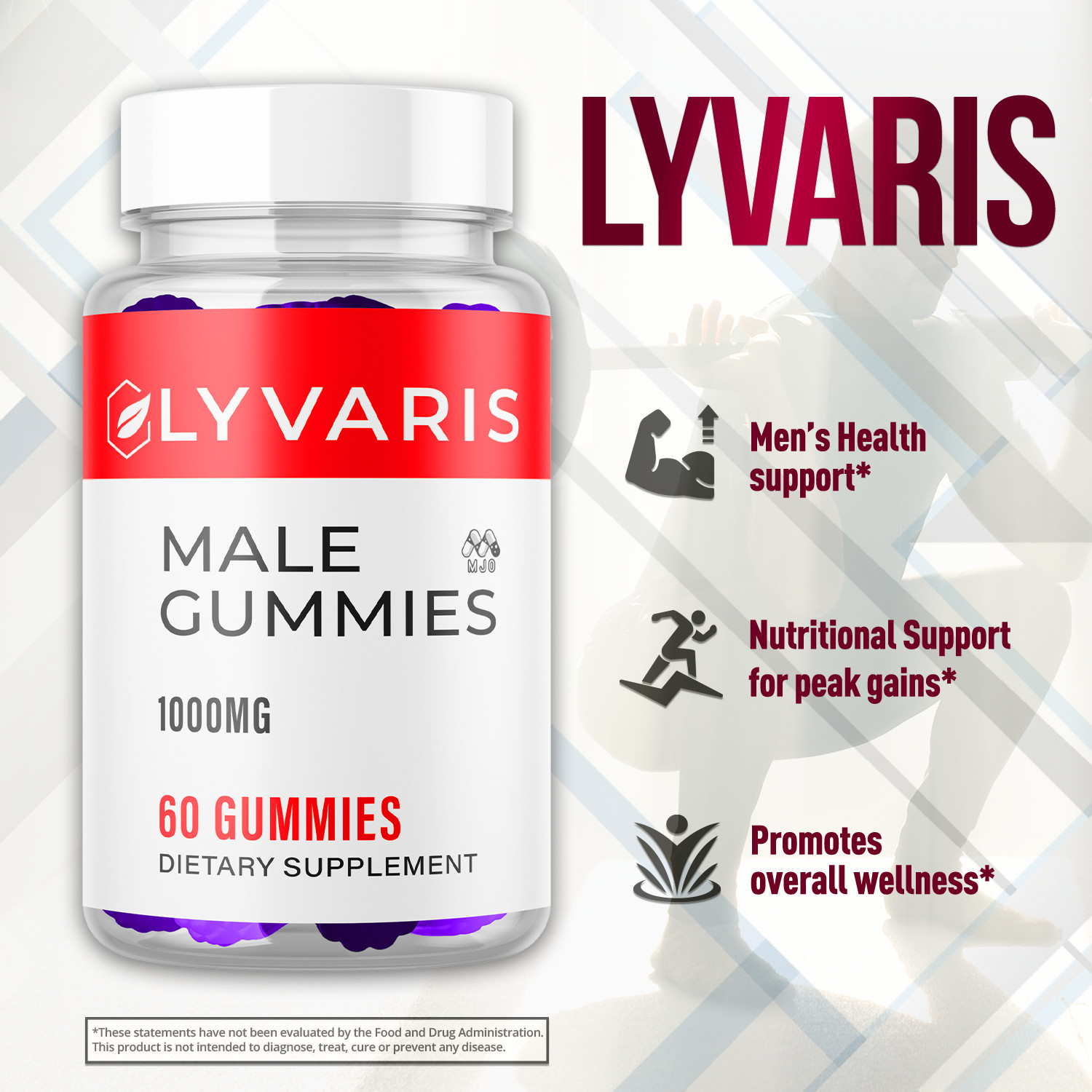 (1 Pack) Lyvaris Male Gummys Advanced Male Health Support Supplement 60 Gummies