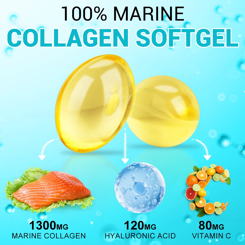 Marine Collagen Capsules 1300mg Hyaluronic Acid,Vitamin C,Skin Health Supplement