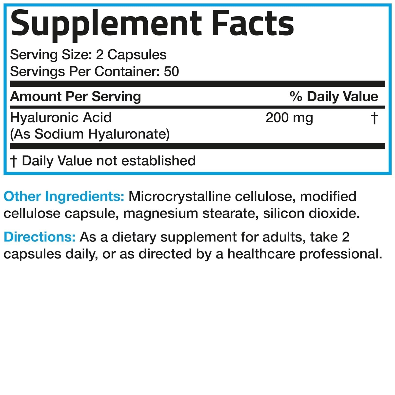Bronson Hyaluronic Acid 200 MG – Joint & Skin Support – 100 Vegetarian Capsules
