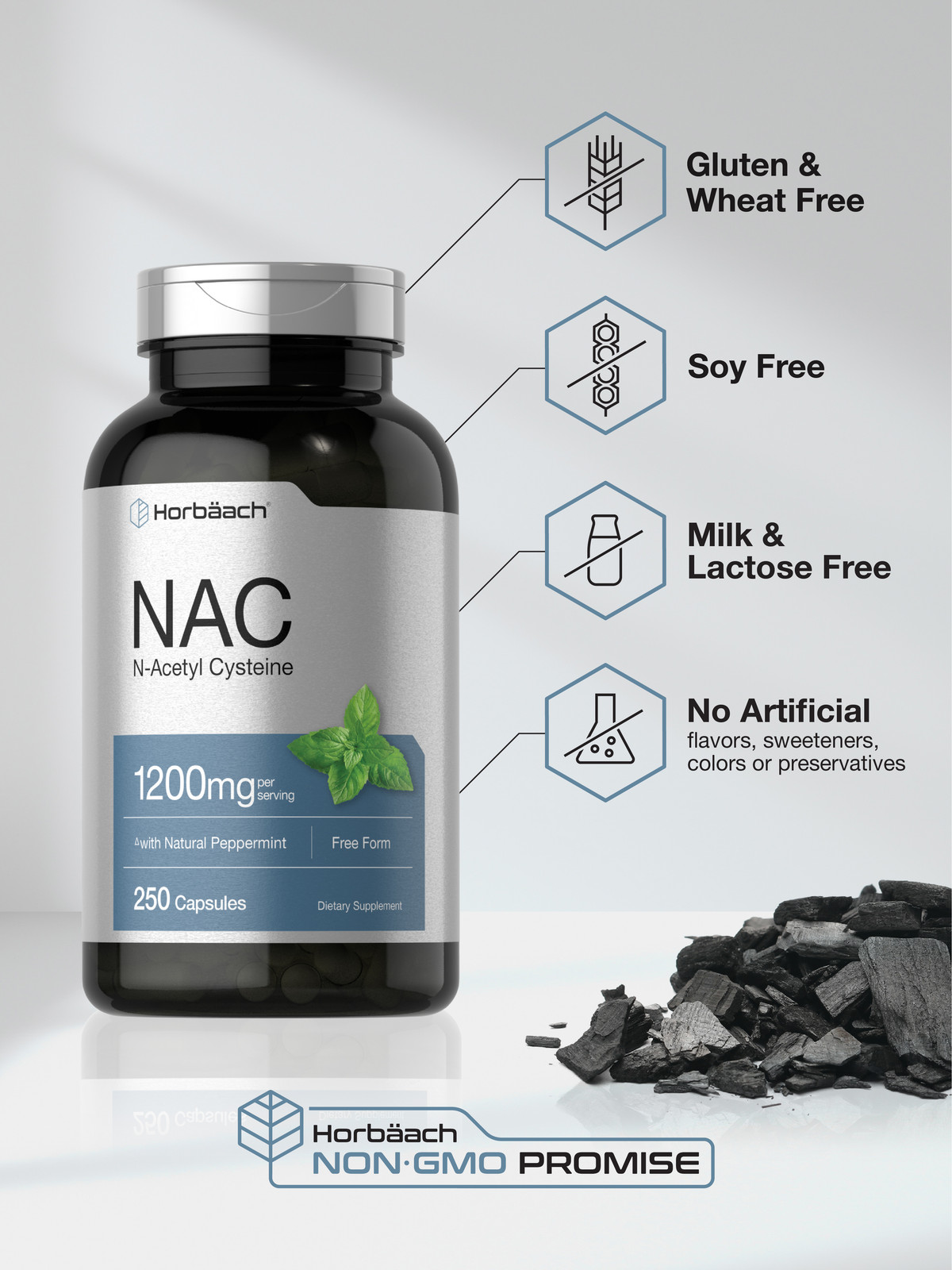 NAC N Acetyl Cysteine 1200mg | 250 Caplets | Non-GMO, Gluten Free | by Horbaach