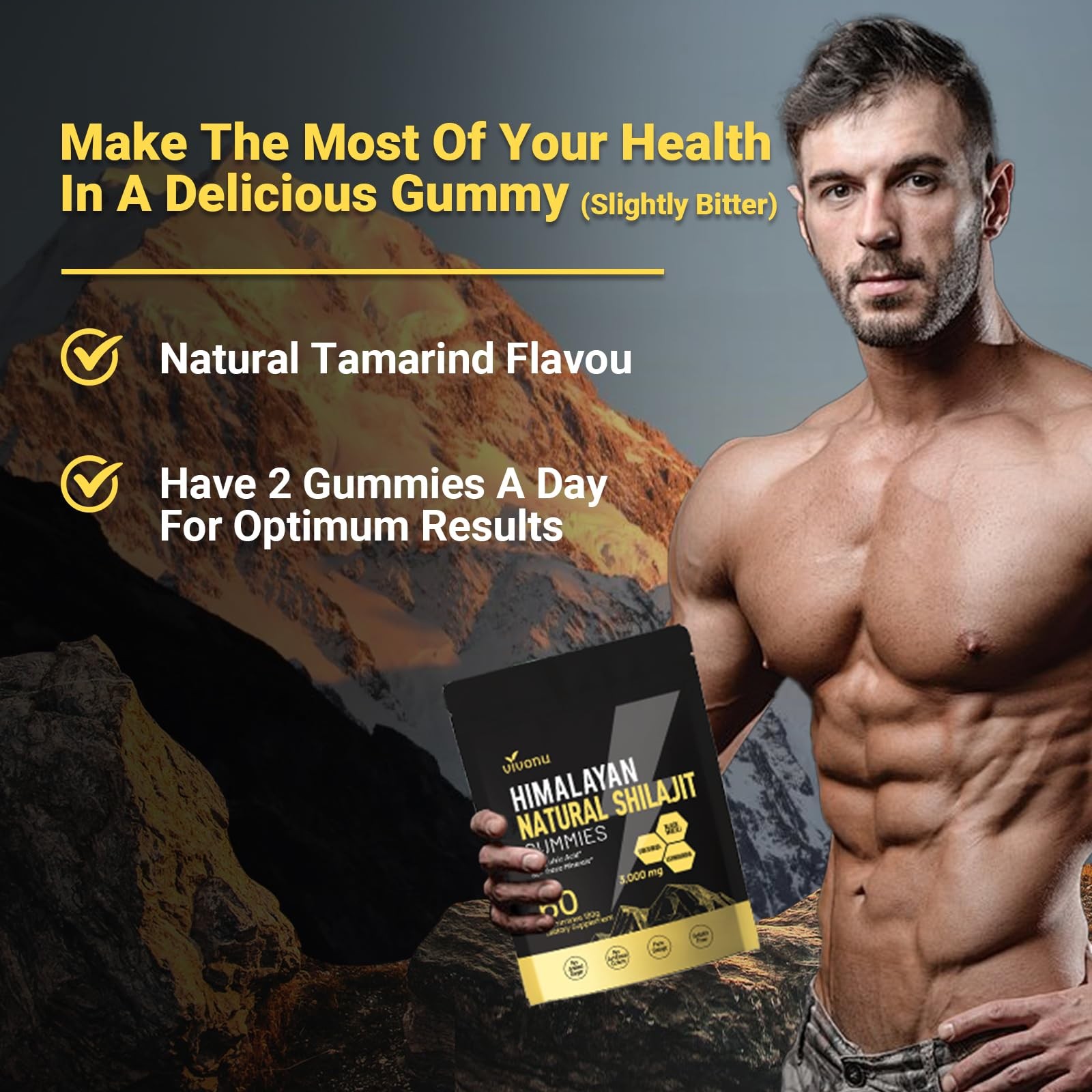 Himalayan Shilajit Gummies with 60 Count (Pack of 1), 1 Bag / 60