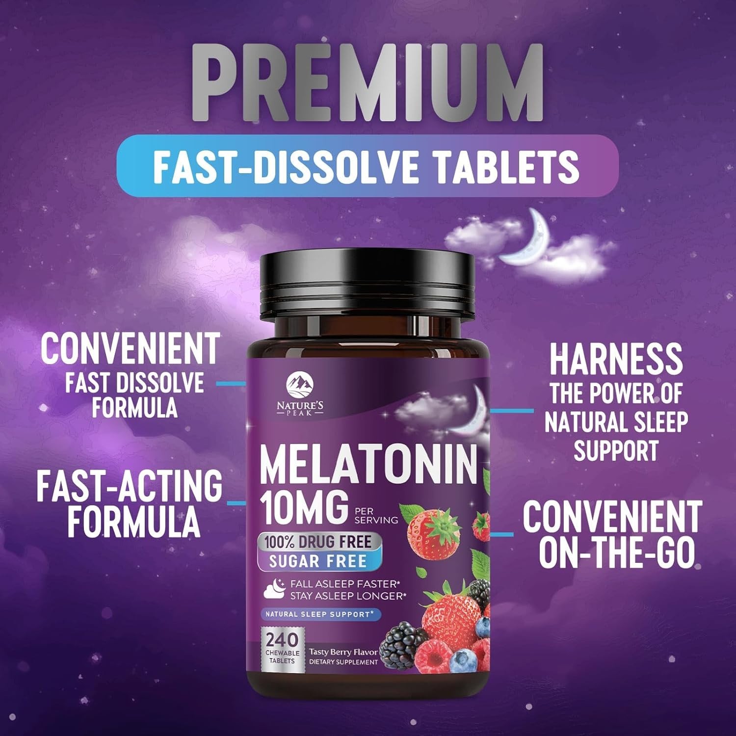 Melatonin 10mg Sleep Supplements for Adults – Max Strength, Fast Dissolve 10 mg